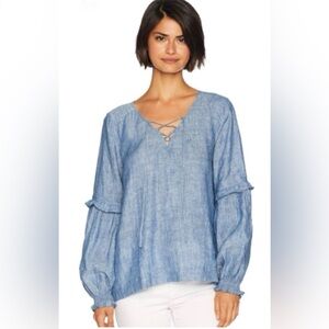 Sanctuary Denim Blue Lace-Up Blouse